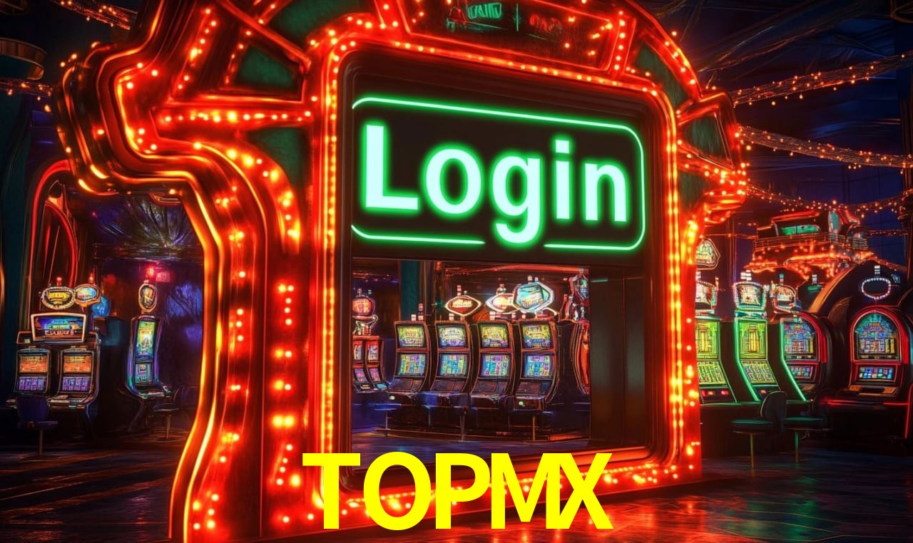 Escena dinámica inspirada en casino con iluminación TOPMX, cartas, fichas e íconos de juegos digitales en un espacio moderno de juegos.